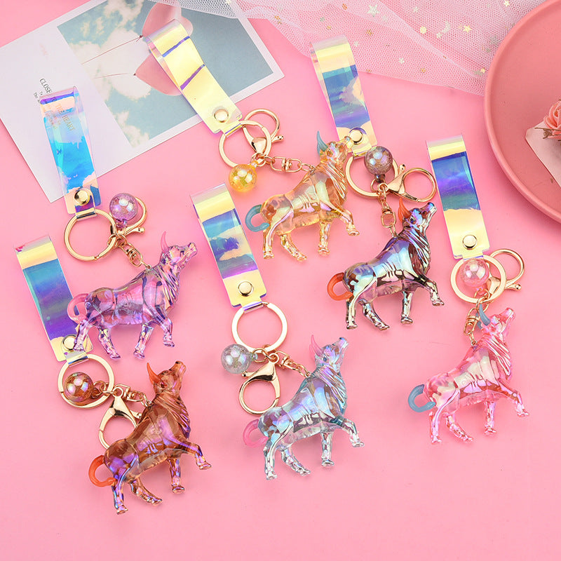 Wholesale acrylic colorful zodiac cow doll machine pendant car keychain