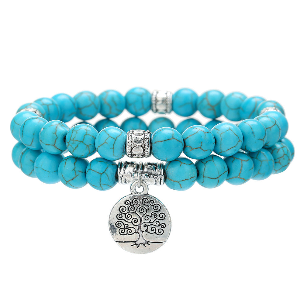 Wholesale 8mm Turquoise World Tree Bracelet Set of Two