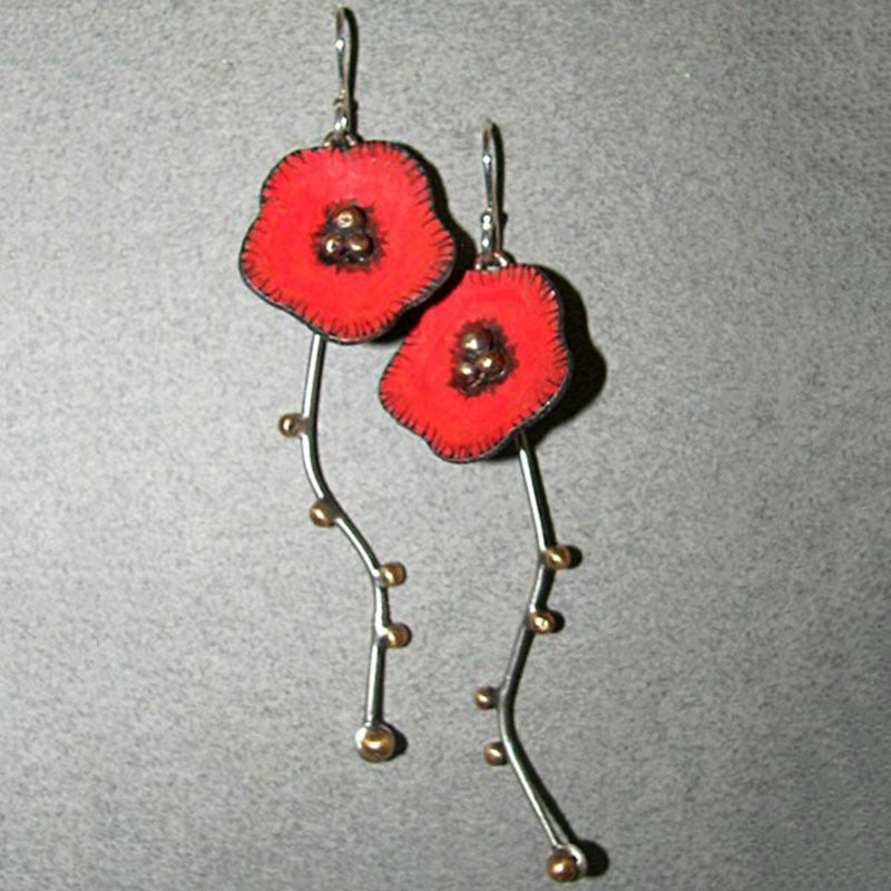 Wholesale Creative Asymmetrical Graffiti Antique Red Copper Artisan-made Diamond Earrings