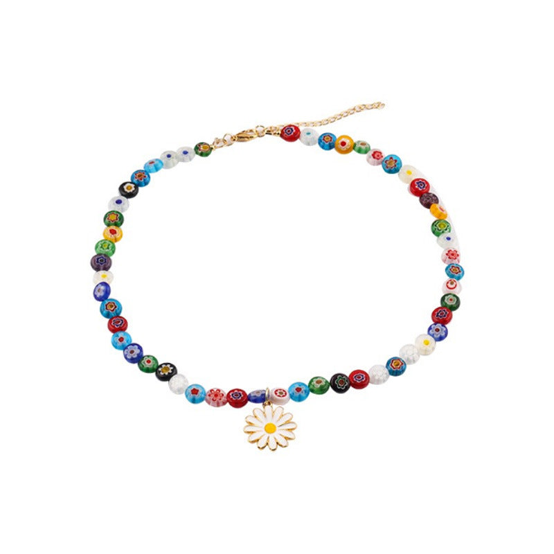 Wholesale Colorful Glass Bead Sunflower Pendant  Necklaces