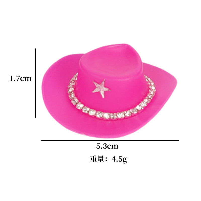 Wholesale Pink cowboy hat with diamond chain hairpin toy doll accessories hat plastic hat