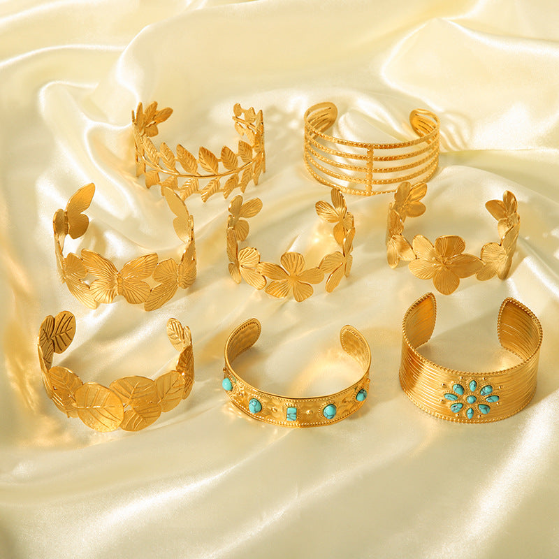 Wholesale Stainless Steel 18K Gold Plated Non-fading Open Vintage Titanium Steel Bracelet