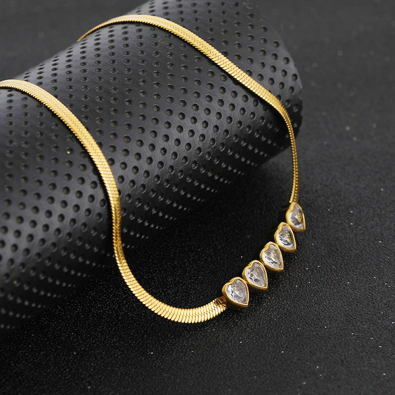 Wholesale Heart Green Zircon Titanium Steel Necklaces