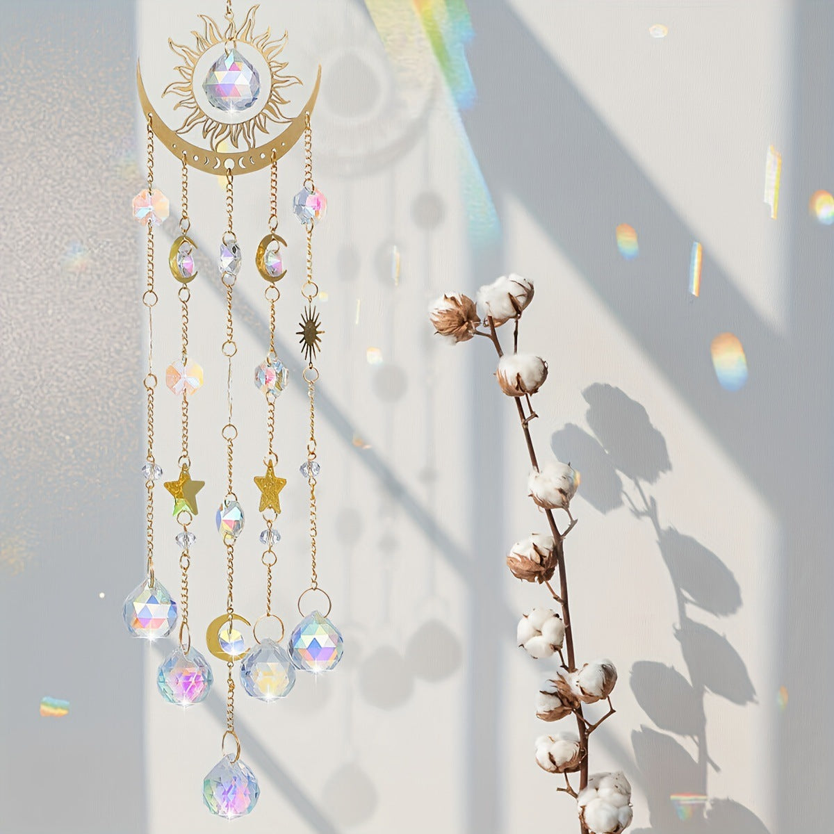 Wholesale Golden Flame Moon Crystal Sunlight Catcher Outdoor Garden Hanging Decoration