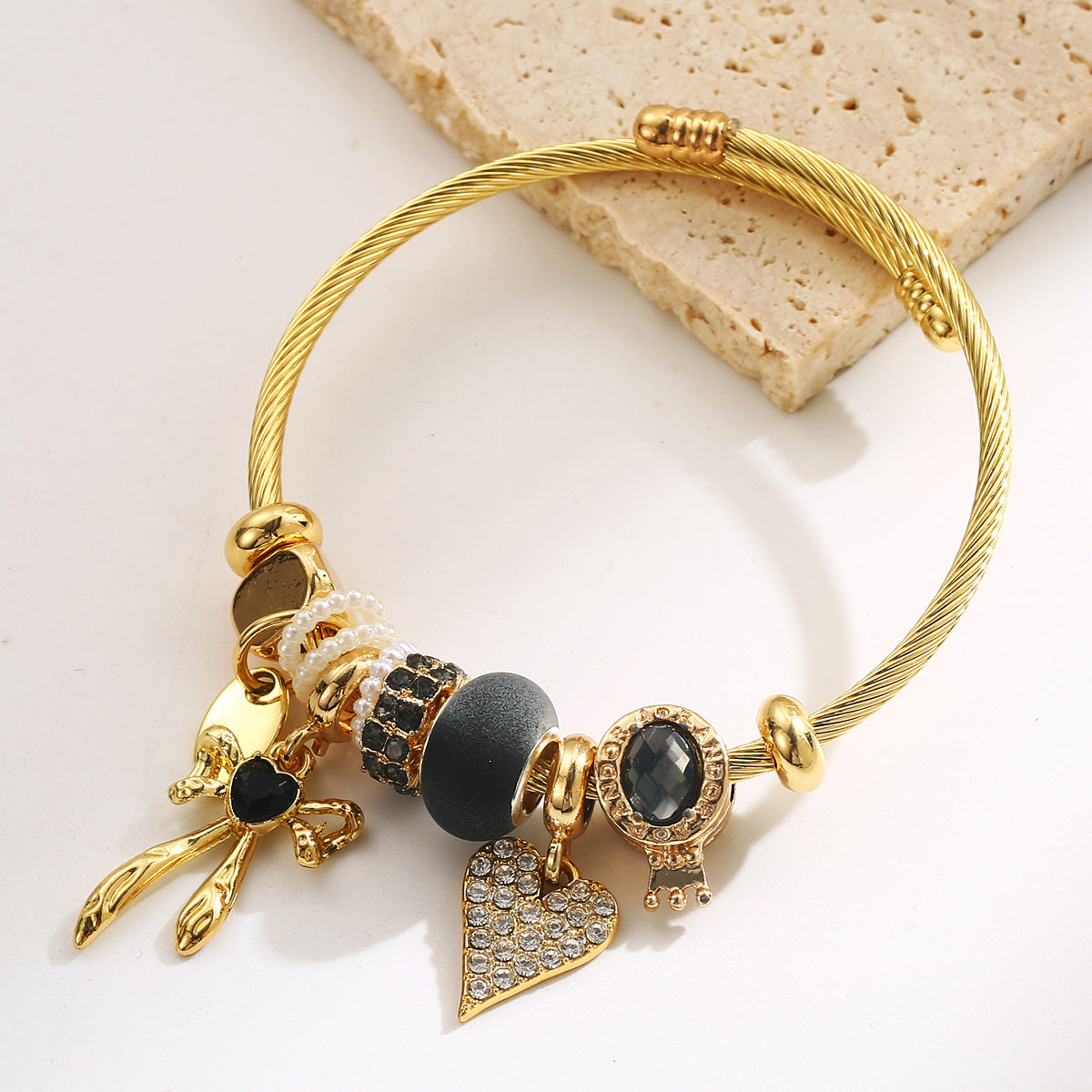 Wholesale stainless steel bracelet rhinestone heart-shaped bow pendant jewelry