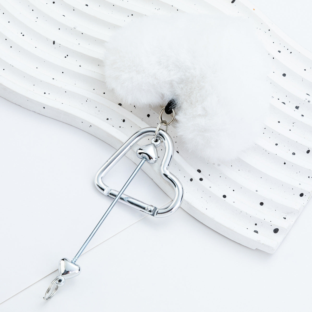 Wholesale New DIY beadable PomPom love mountaineering buckle plush keychains