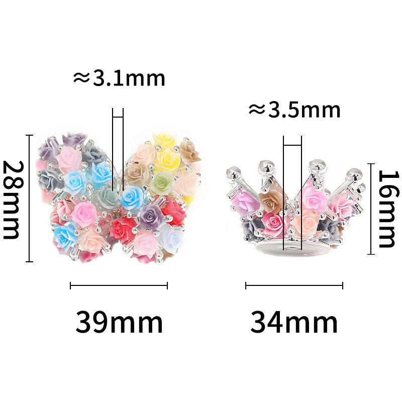Wholesale 5pcs Heavy Silver Needle Rose Butterfly Camellia Beads Alloy Crown Diy Beads