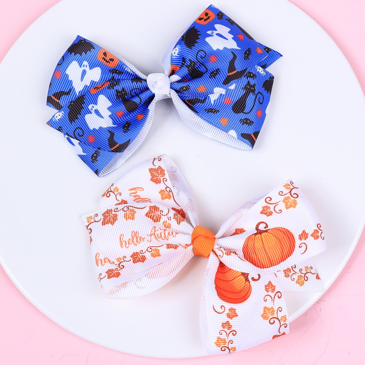 Wholesale Halloween Pumpkin Print Bow Hair Clip