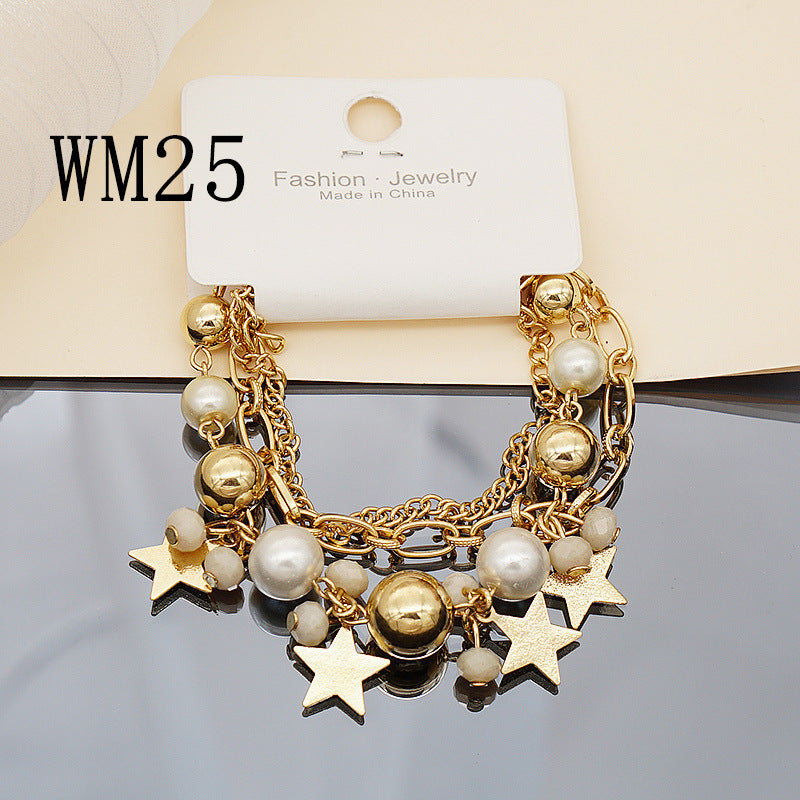 Wholesale Colorful Star Smiley Face Pendant Multilayer Beaded Bracelet