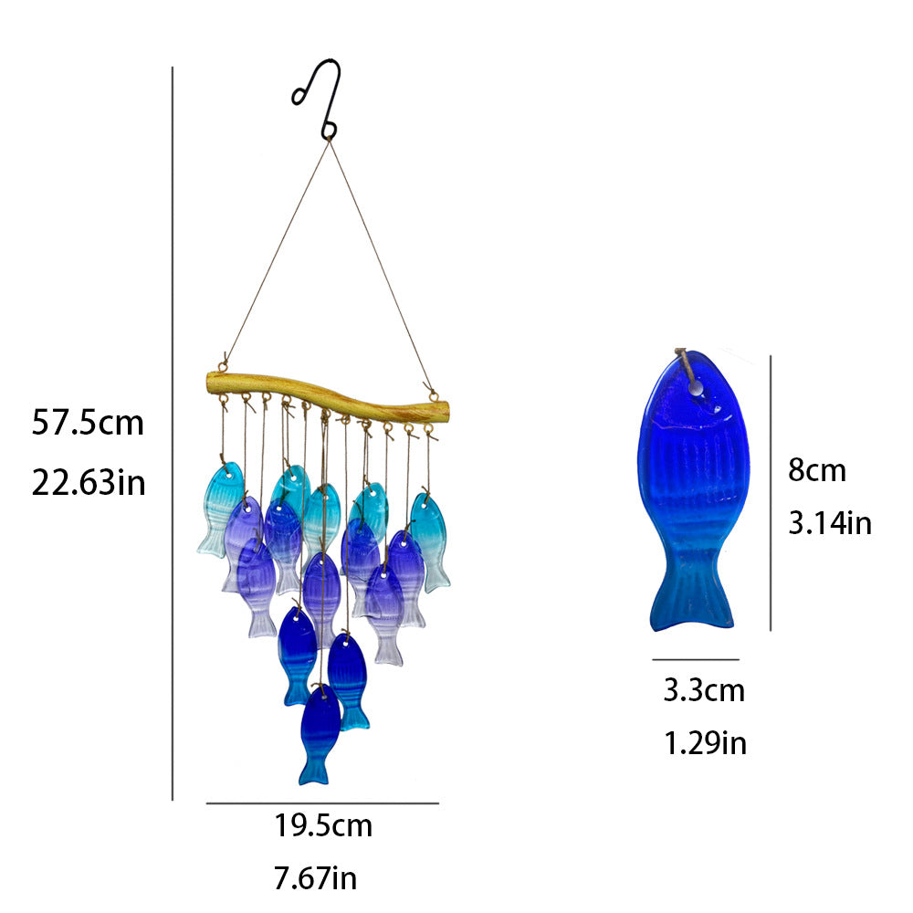 Wholesale Wind Chime Iron Art Hot Melt Colored Glass Fish Leaf Ornament