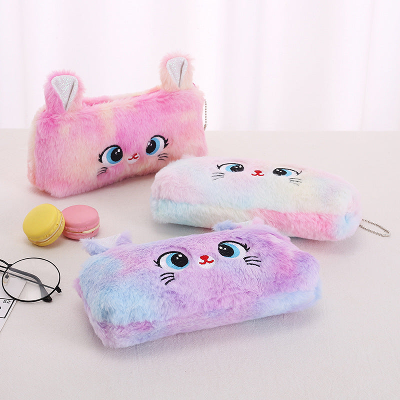 Wholesale of New Cat Large Capacity Plush Zipper Pen Bags