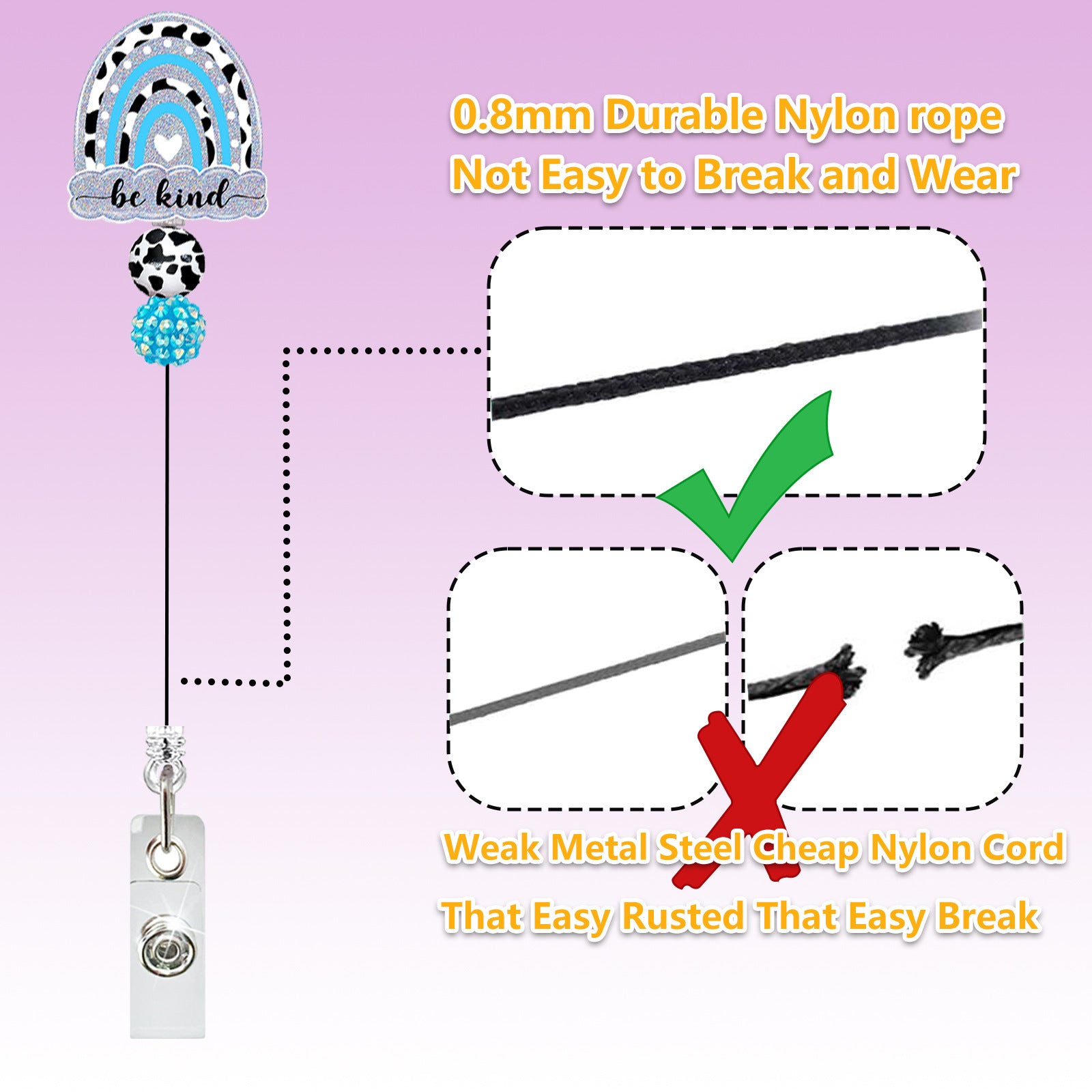 Wholesale Badge Reels Rainbow Cow Acrylic Beaded Ball Badge Scroll Retractable Keychain