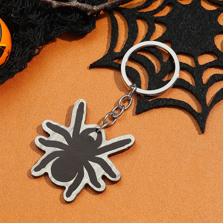 Wholesale Halloween Bat Pumpkin Spooky Spider Skull Cat Wooden Keychain