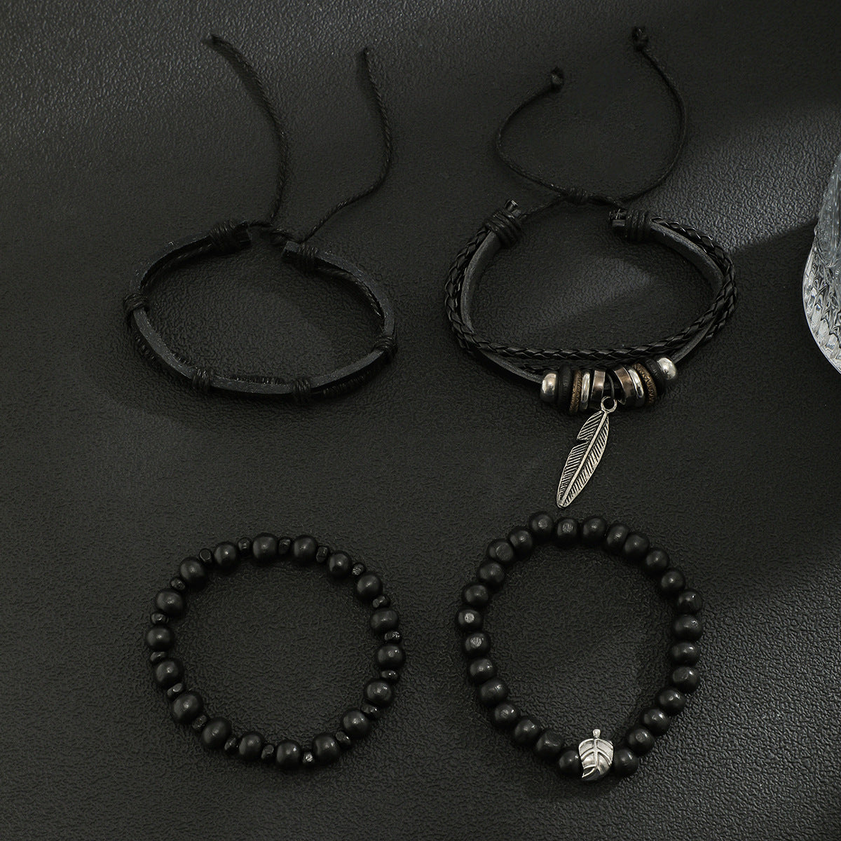 Wholesale Vintage Wood Beads Men's Hip Hop Leather Bracelet