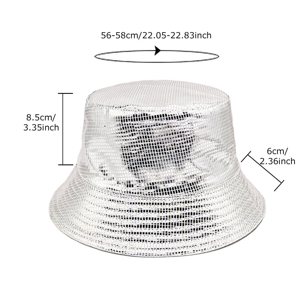Wholesale Laser stage hat patent leather checkered bucket hat double-sided wear
