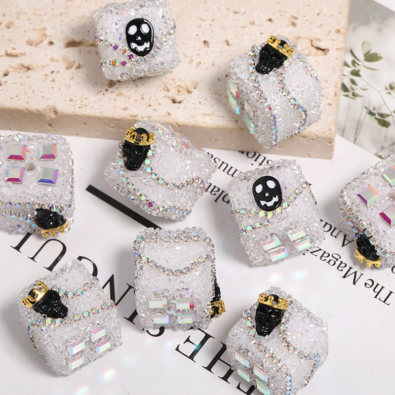 Wholesale 5PCS Halloween Full Diamond Devil Eye Bat Skull Acrylic Sugar Beads