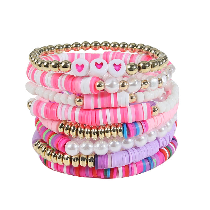 Wholesale Rainbow Pearl Soft Ceramic Bracelet Set