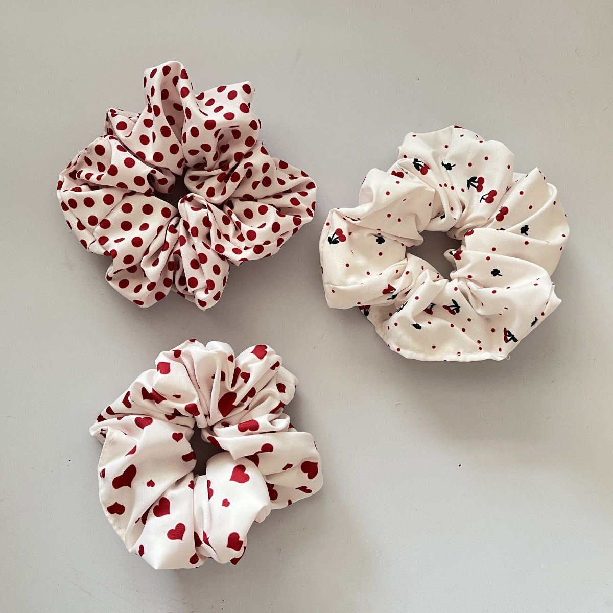 Wholesale 3pcs Fabric striped plaid cherry heart wide bow hair tie