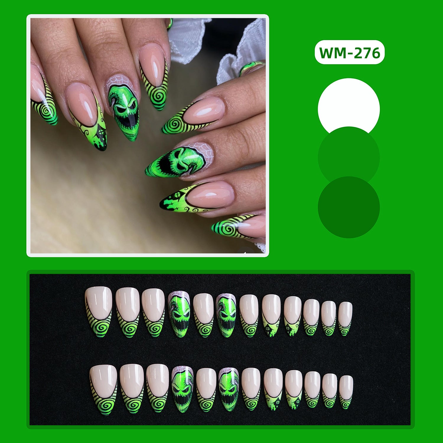 Wholesale evil ghost green big eye monster swirl wearable nail tips