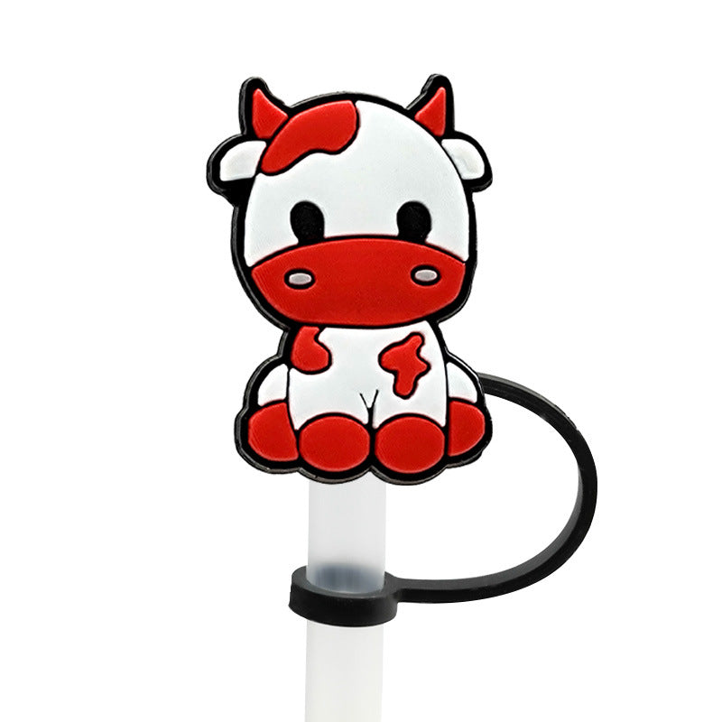 Wholesale 20PCS Cartoon Cow Silicone Straw Tube Cap Straw Decoration