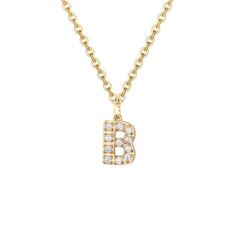Wholesale Stainless Steel Diamond Alphabet Pendant 14K Gold Plated Necklaces