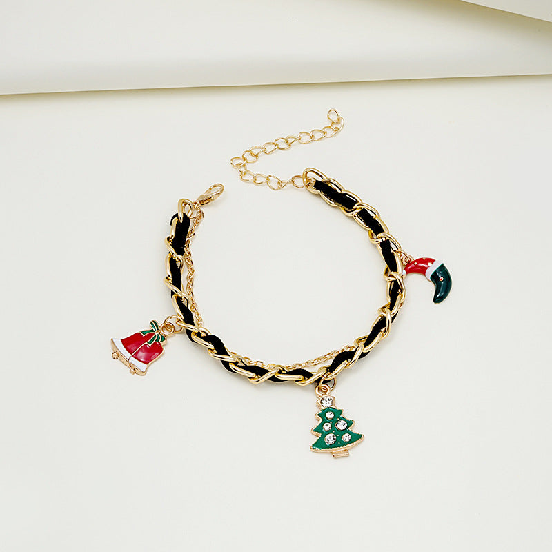 Wholesale Christmas Oil Drop Christmas Tree Snowman Cane Pendant Multi-layer Chain Bracelet