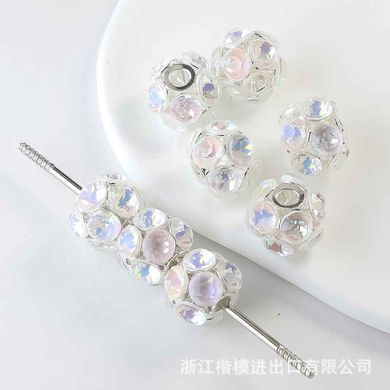 Wholesale 50PCS DIY Alloy Hollow Zircon Diamond Ball Color Rhinestone Hanging Ball