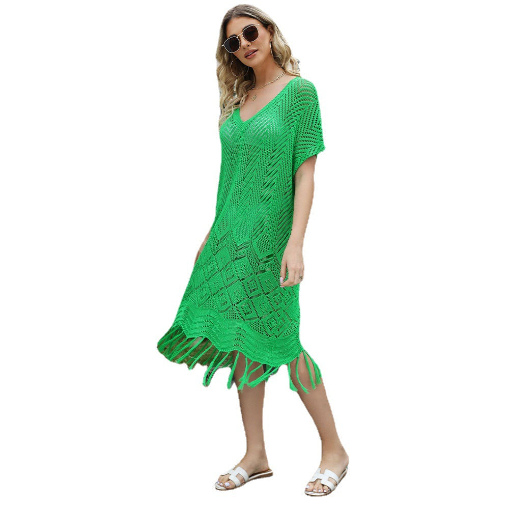 Wholesale Fringe Hollow Knit Loose Oversized Beach Cover-up