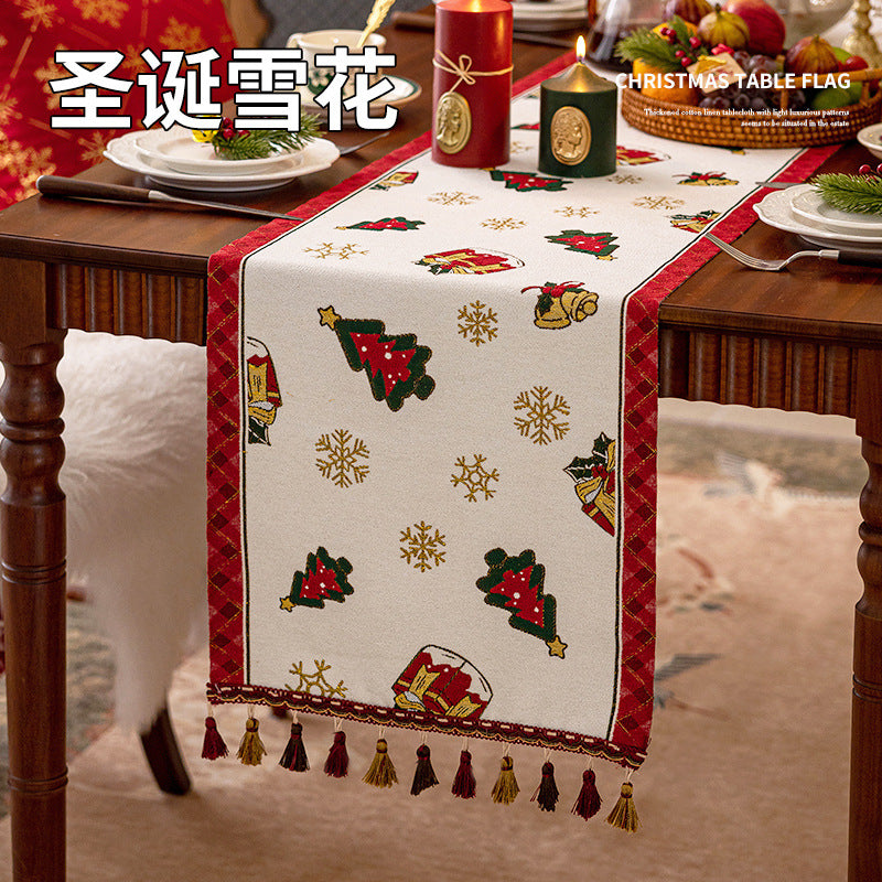 Wholesale Christmas floral woven table runner with pendant