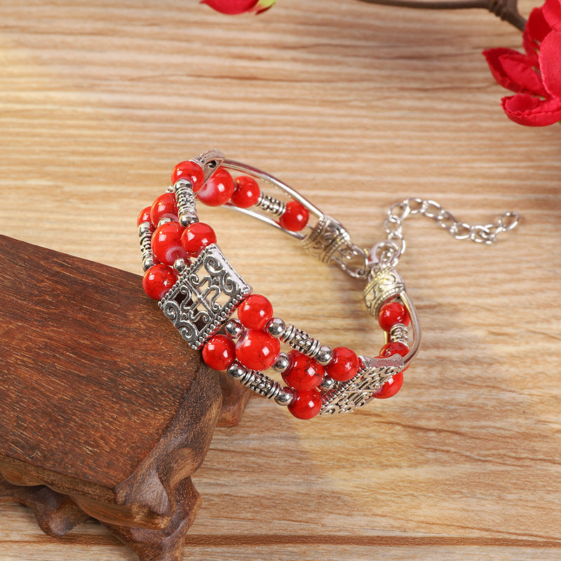 Wholesale handmade ethnic style colorful beads silver  bohemian bracelet