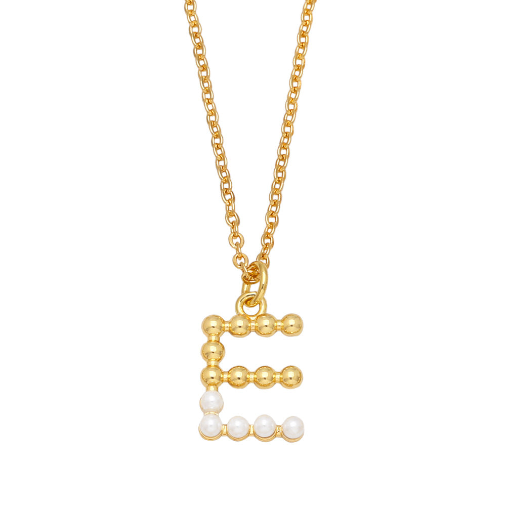 Wholesale Pearl Letter Collar Chain Copper Necklace