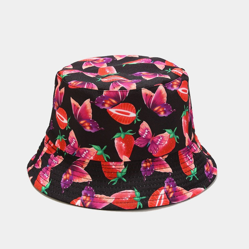 Wholesale Strawberry Butterfly Pattern Double-sided Fisherman Hat