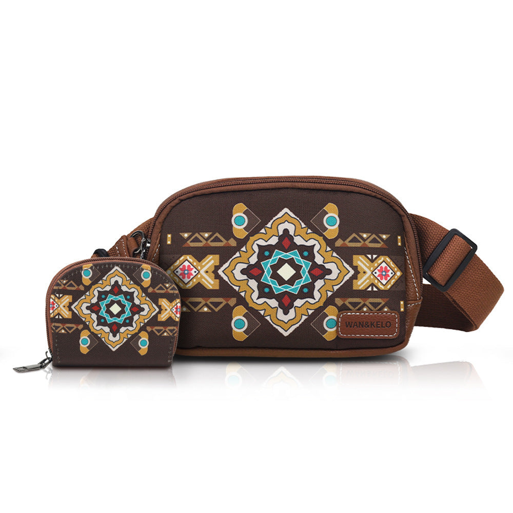 Wholesale Hot selling two-piece set Bohemian ethnic style retro ladies crossbody Bag small card Bag chest Bag waist Bag