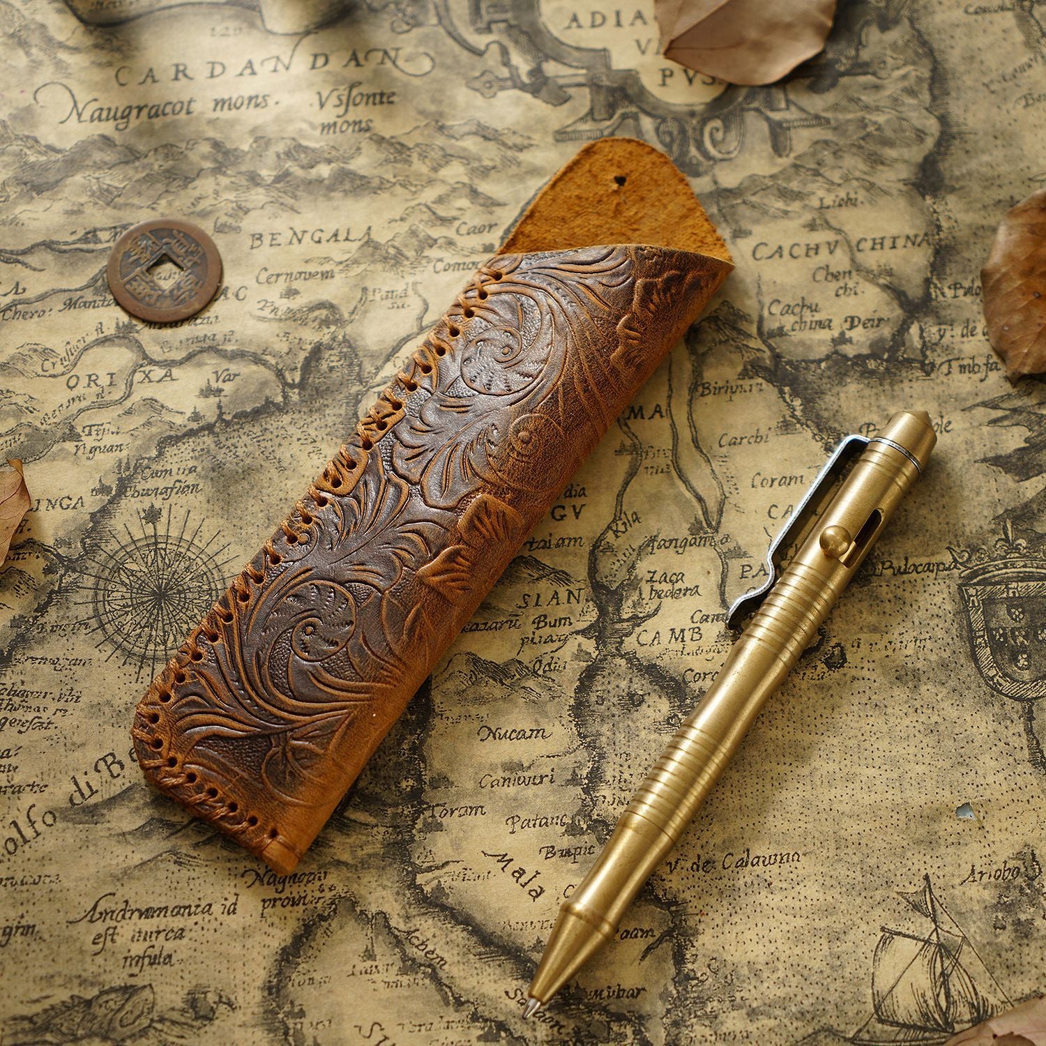 Wholesale Vintage handmade top layer cowhide leather pen case