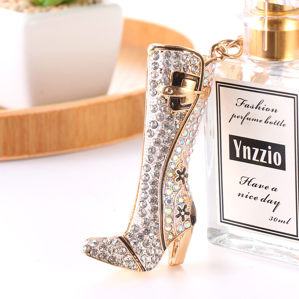 Wholesale Creative Long Boots with Metal Inlaid Diamond Keychain