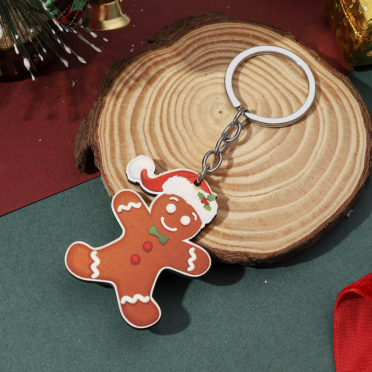 Wholesale Christmas Wooden Bell Tree Christmas Tree Snowman Keychain