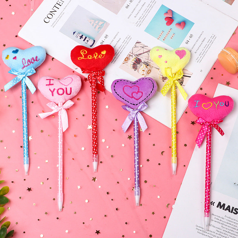 Wholesale Pens 6pcs Valentine's Day Plush Cloth Love Plastic Ballpoint Pen