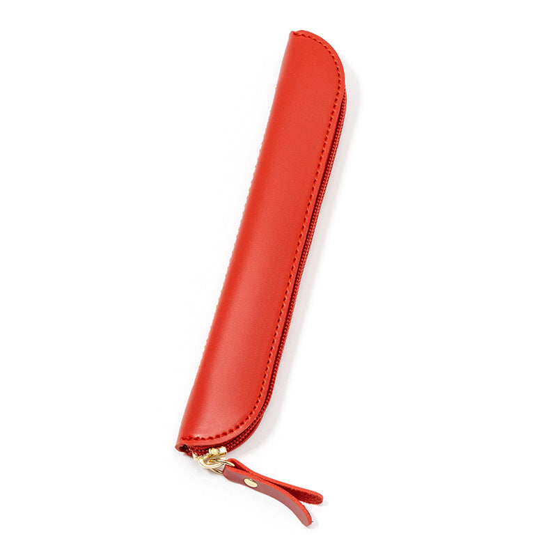 Wholesale Solid color leather pencil case leather zipper stationery bag