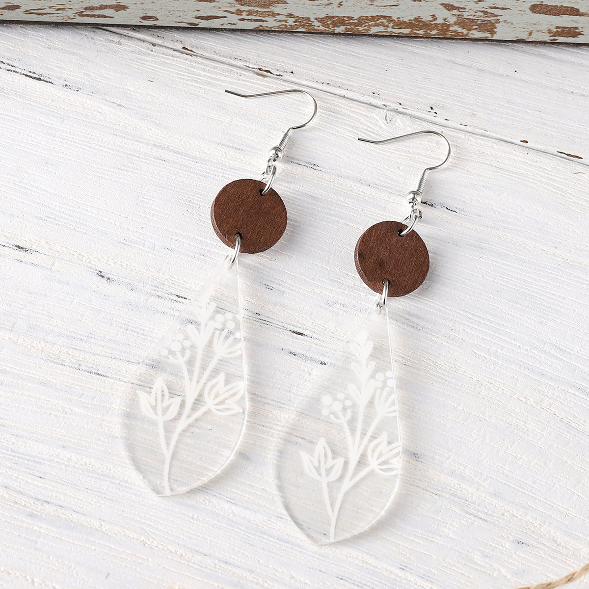 Wholesale Spring/ Summer Vacation Earrings - Simple Floral Teardrop Patchwork Pendant