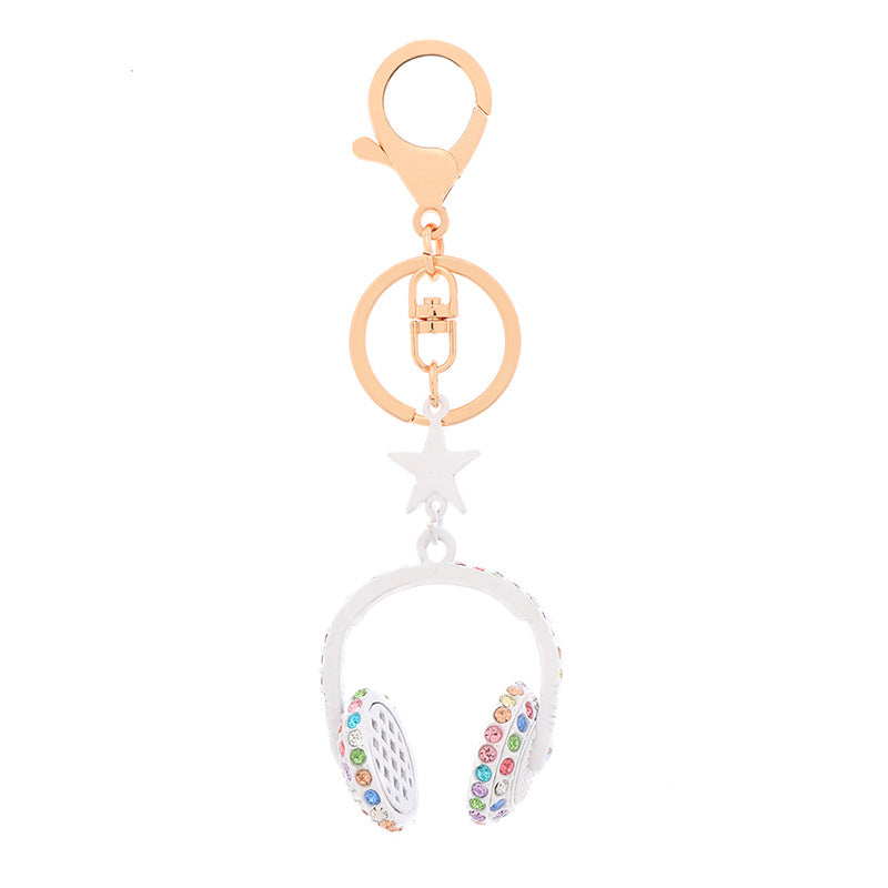 Wholesale Spray Painted Earphones with Diamonds, Cute Bag Pendants, Alloy Keychains