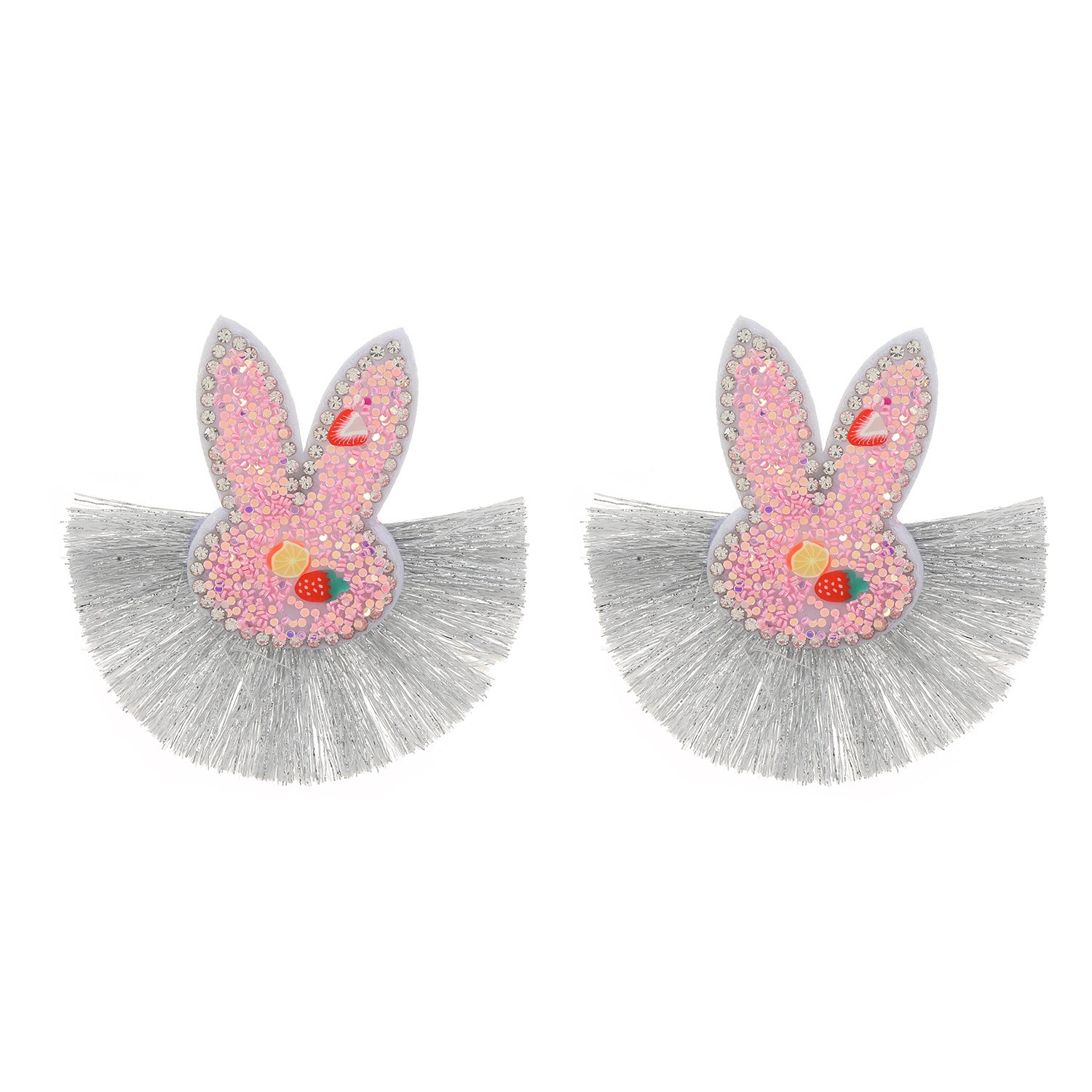 Pendientes de conejo coloridos de borla festoneada al por mayor