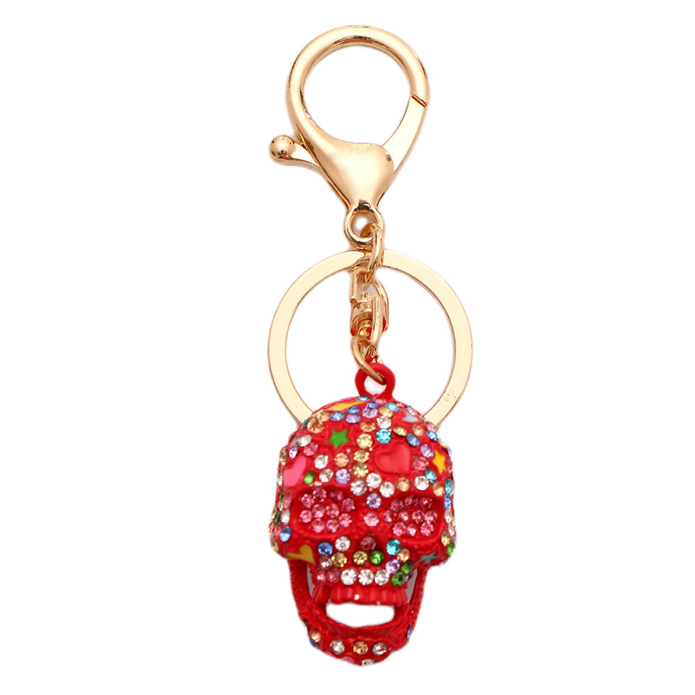 Wholesale Diamond Spray Painted Skull Alloy Keychain