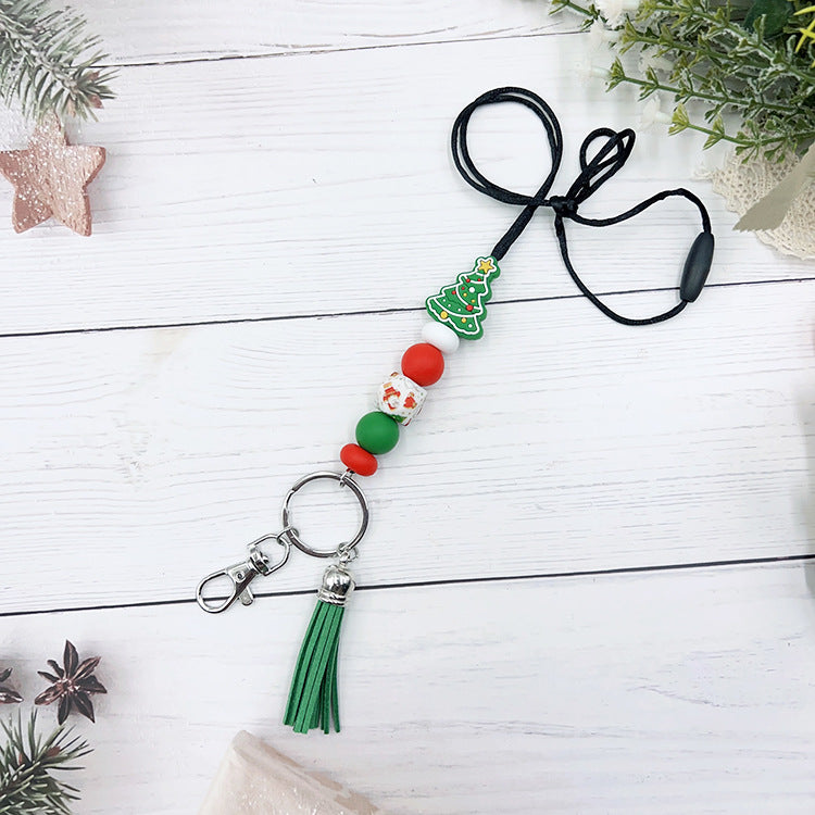 Wholesale Christmas Silicone Beaded Strap Keychain Split Strap Necklace