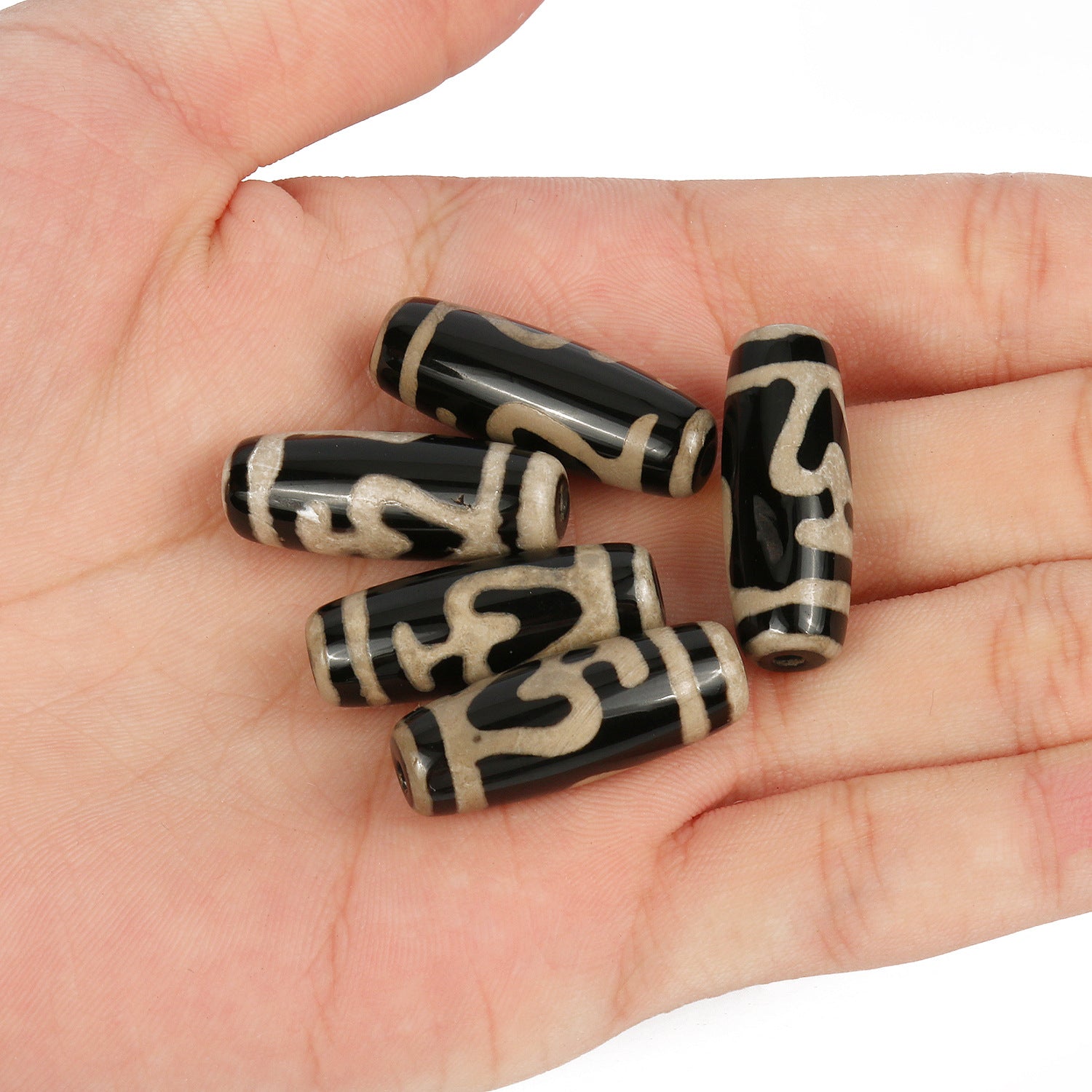 Wholesale Black and White 3 Eyes Love Cylinder Natural Agate Sky Beads