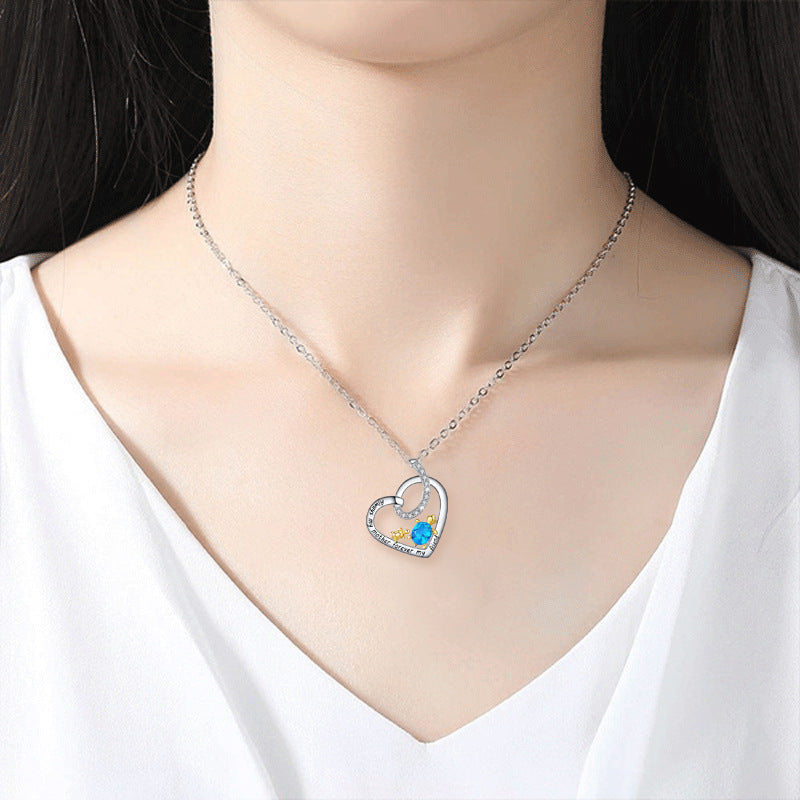 Wholesale Mother's Day Heart Shaped Mother and Child Turtle Inscription  Alloy Necklace