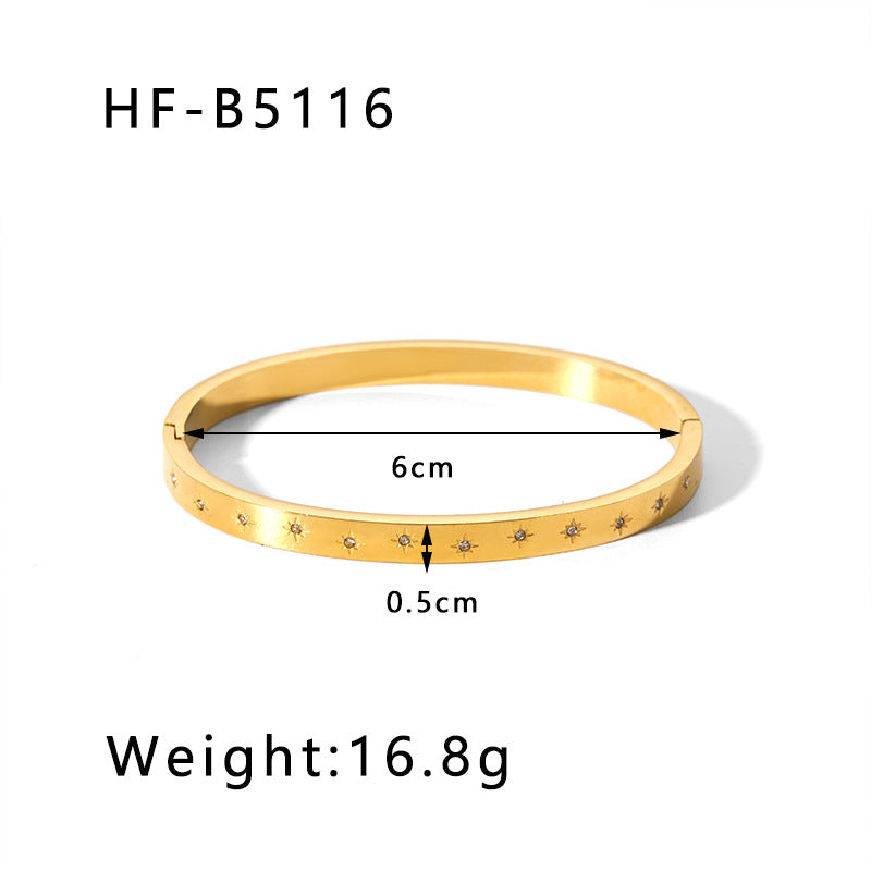 Wholesale Titanium Steel Inlaid Zircon Retro Wide Edge Full Diamond Plated 18K Real Gold Irregular Bracelet