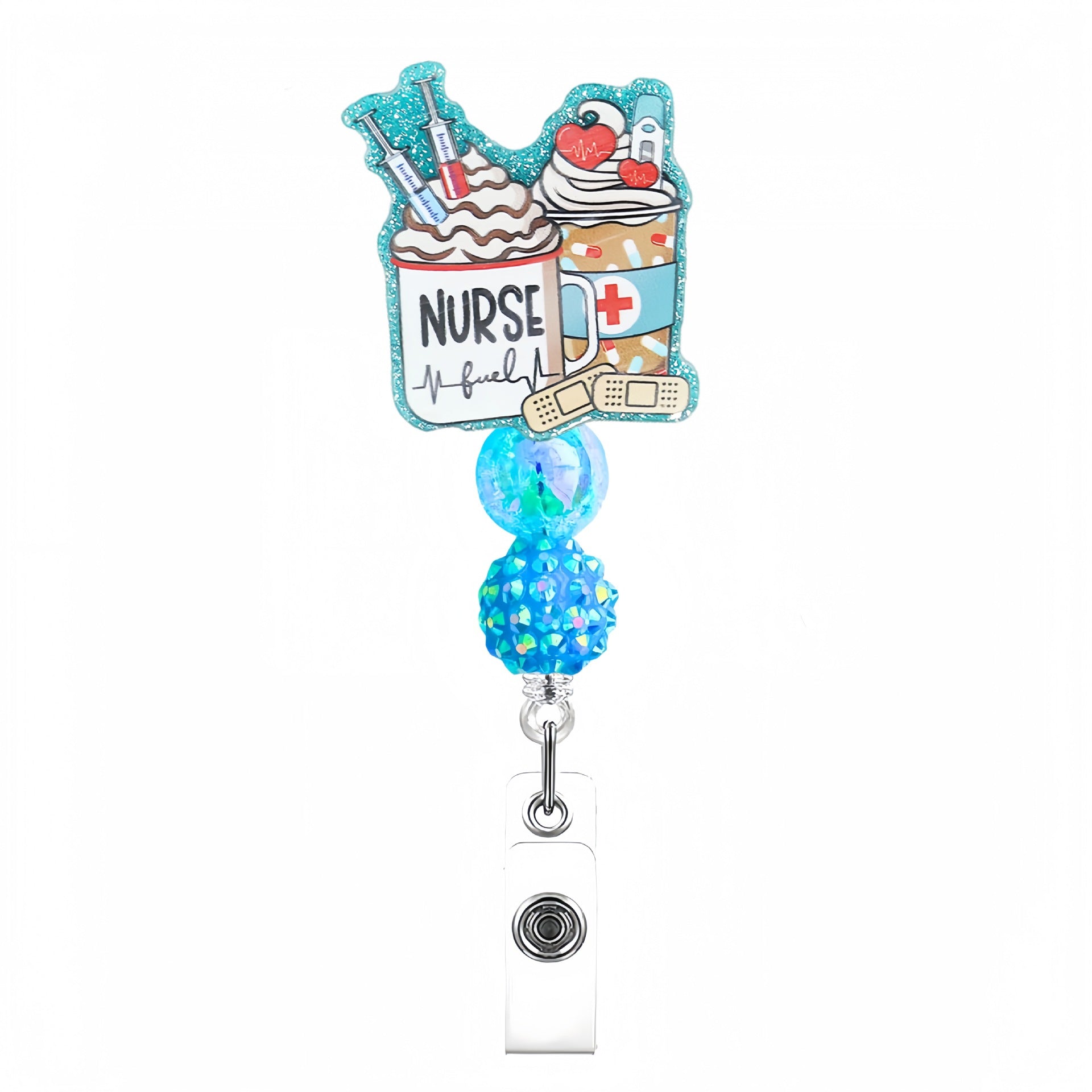 Wholesale Creative badge clip diamond ball with beads retractable easy pull buckle