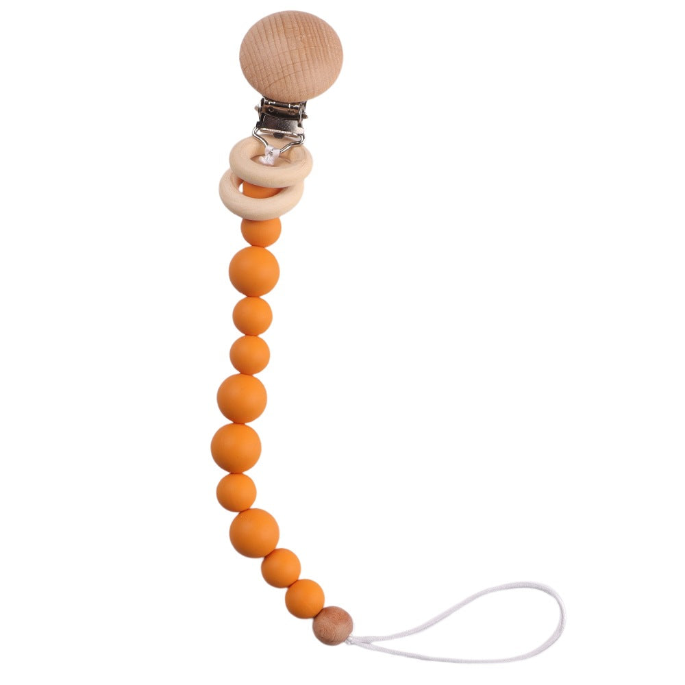 Wholesale Baby Beech Wood Clip Silicone Bead Grinding Pacifier Chain