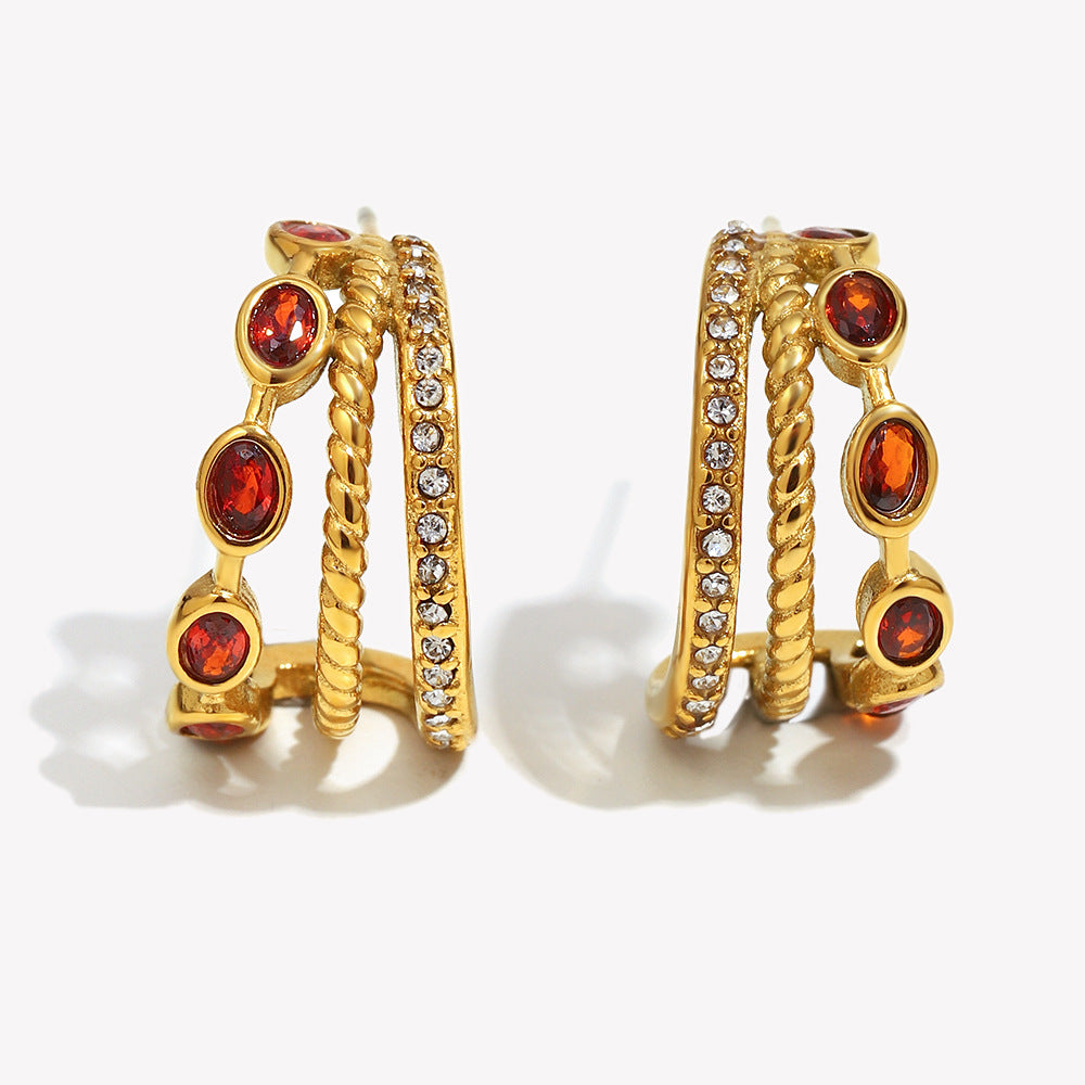 Wholesale Gold-plated three-layer stone earrings