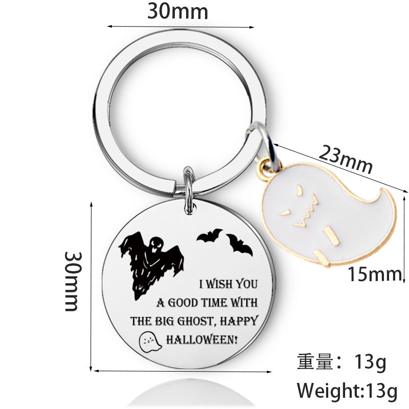 Wholesale Halloween Double Sided Stainless Steel Ghost Bat Keychain
